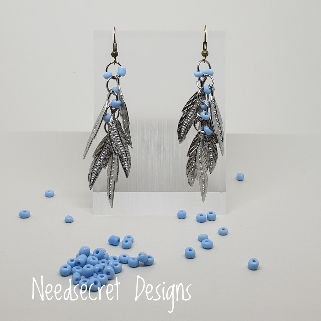 Homemade Beaded And Metal Leaf Style Earrings